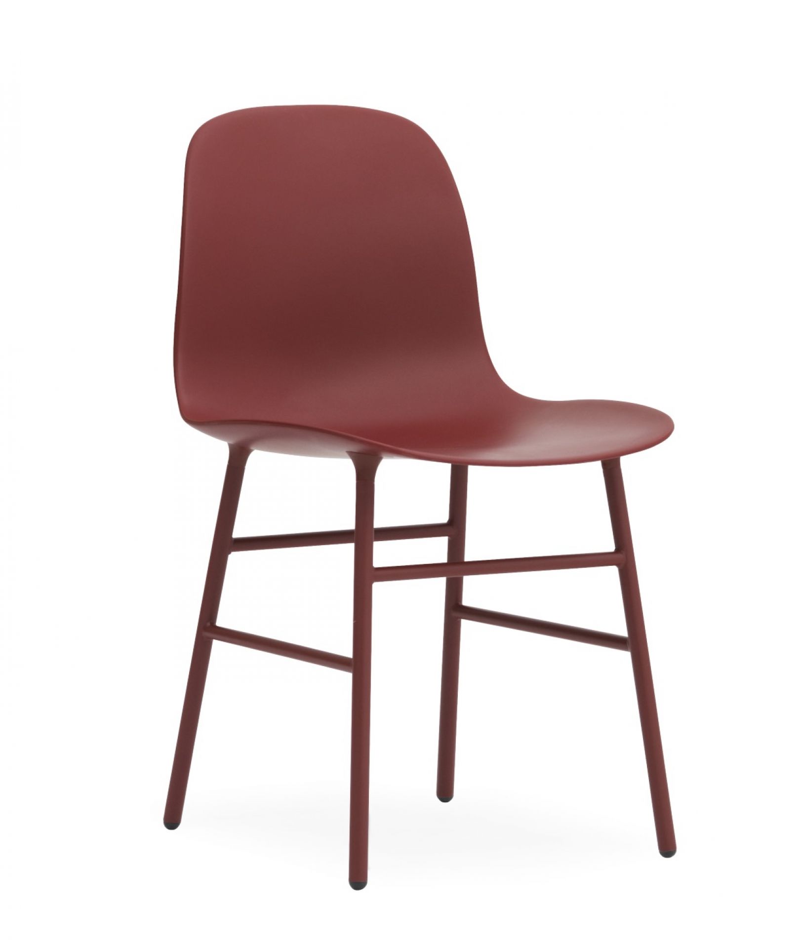 Roter Form Chair Stuhl von Normann Copenhagen mit Stahlbeinen und Kunststoffschale.