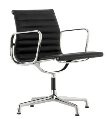 MINIATUR Aluminium Chair, Drehstuhl mit schwarzem Lederbezug und verchromtem Gestell. Vitra Miniatur.