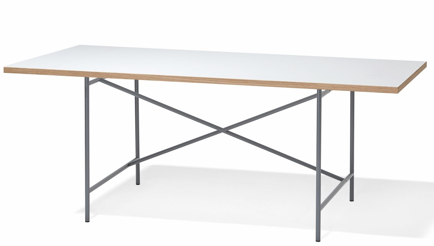 Eiermann Tisch mit weißer Tischplatte und grauem Stahlgestell, Designklassiker von Richard Lampert.