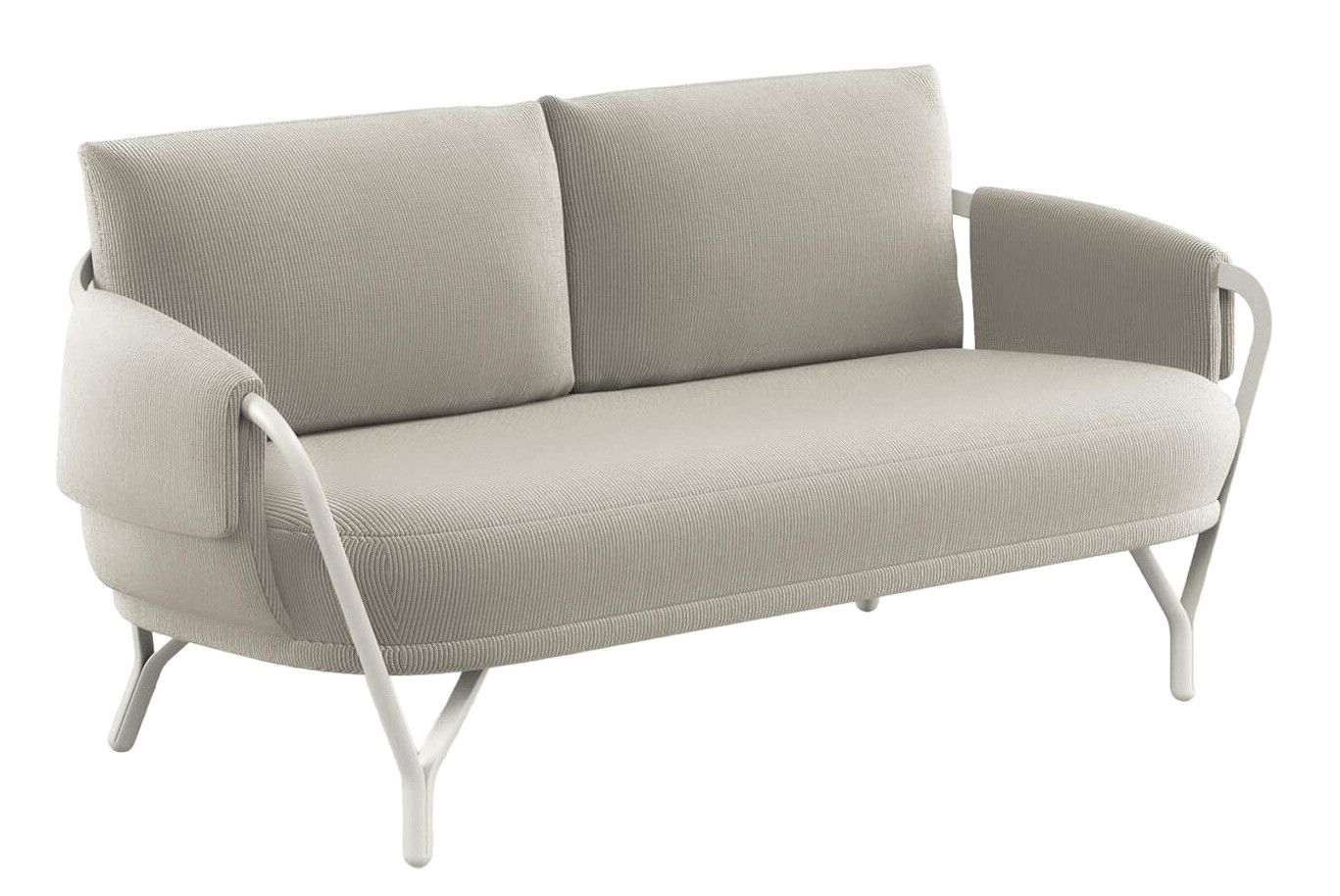 Beiges Angel 2-Sitzer Sofa von Emu für den Außenbereich mit Metallgestell und Kissen.