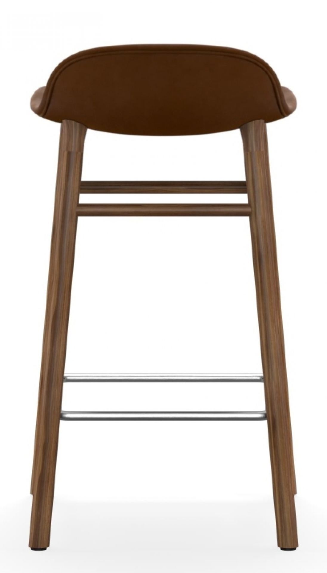 Form Barstool Barhocker von Normann Copenhagen, H 65 cm, Holzgestell mit braun gepolsterter Sitzfläche, moderne Barstühle.