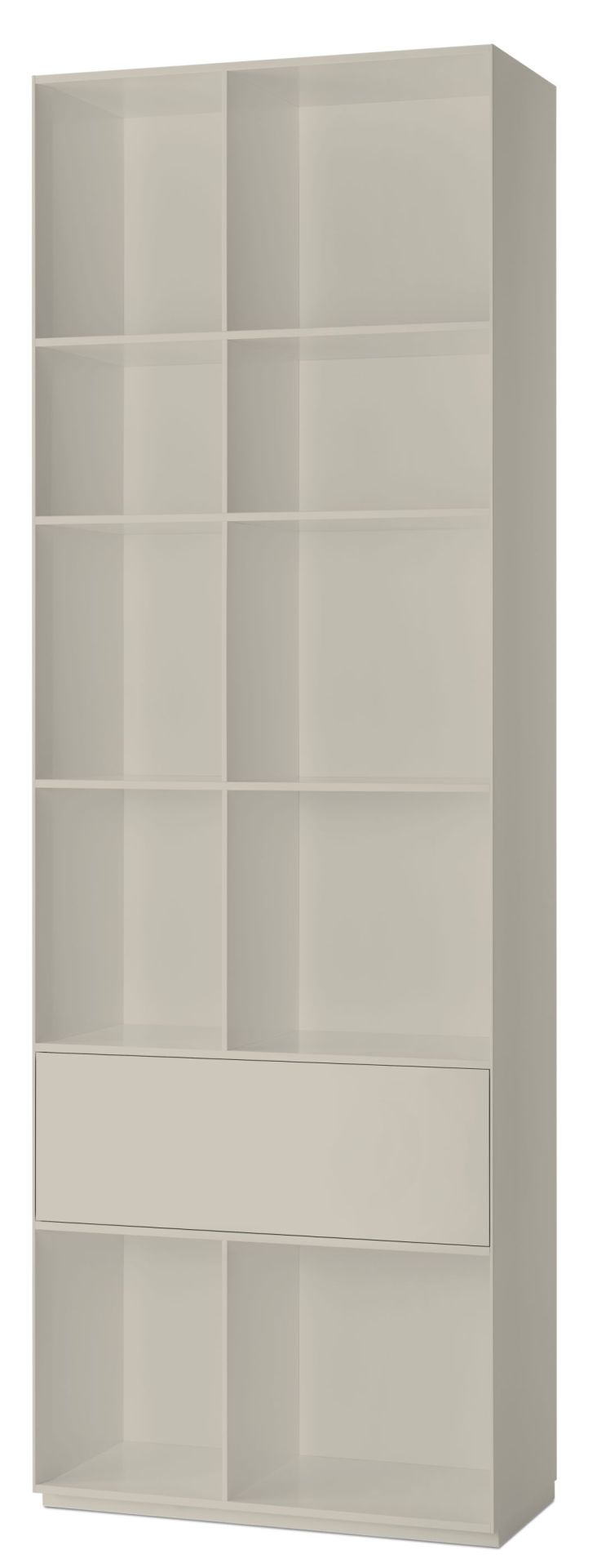 Piure Nex Pur Regal in Weiß mit Schublade und offenen Fächern, modernes Wohnzimmermöbel.