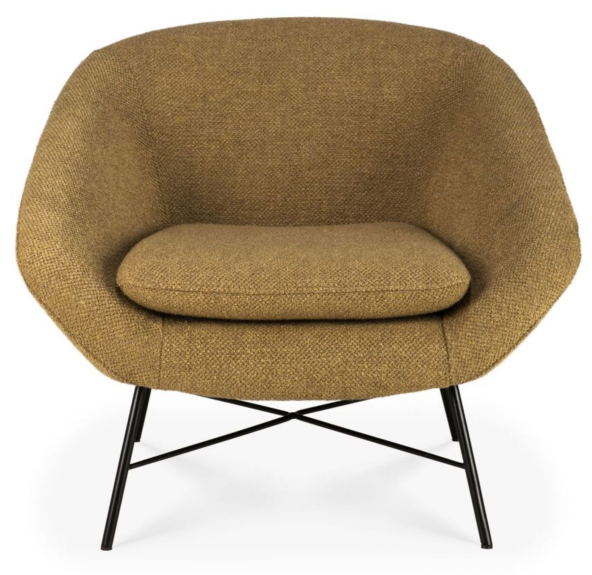 Barrow Sessel Ingwer von Ethnicraft: Gemütlicher Loungesessel mit braunem Stoffbezug und schwarzem Metallgestell.