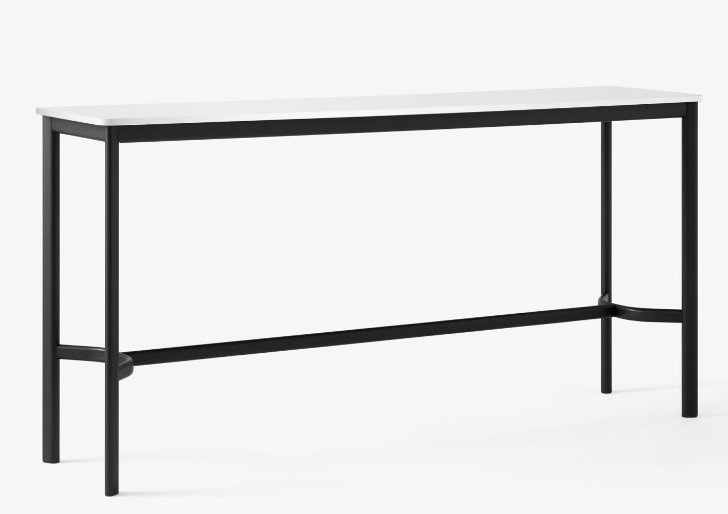 AndTradition Drip High Table Stehtisch mit weißer Tischplatte und schwarzem Metallgestell, modernes Design.