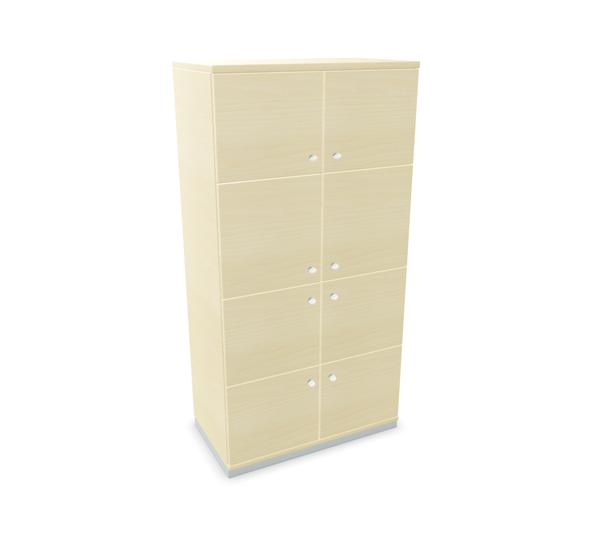 Prisma Schließfachschrank von Palmberg mit acht Fächern in heller Holzoptik für Büro und Gewerbe.