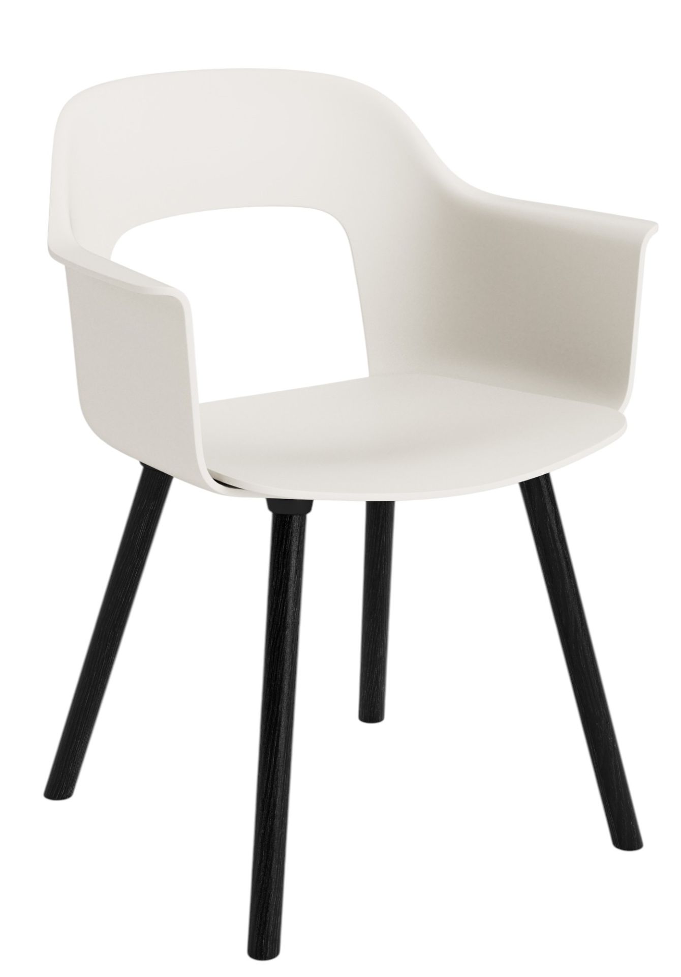 Weißer Hay Armlehnstuhl Layout Armchair 221 mit schwarzen Holzbeinen, moderner Designstuhl für Esszimmer und Wohnbereich.