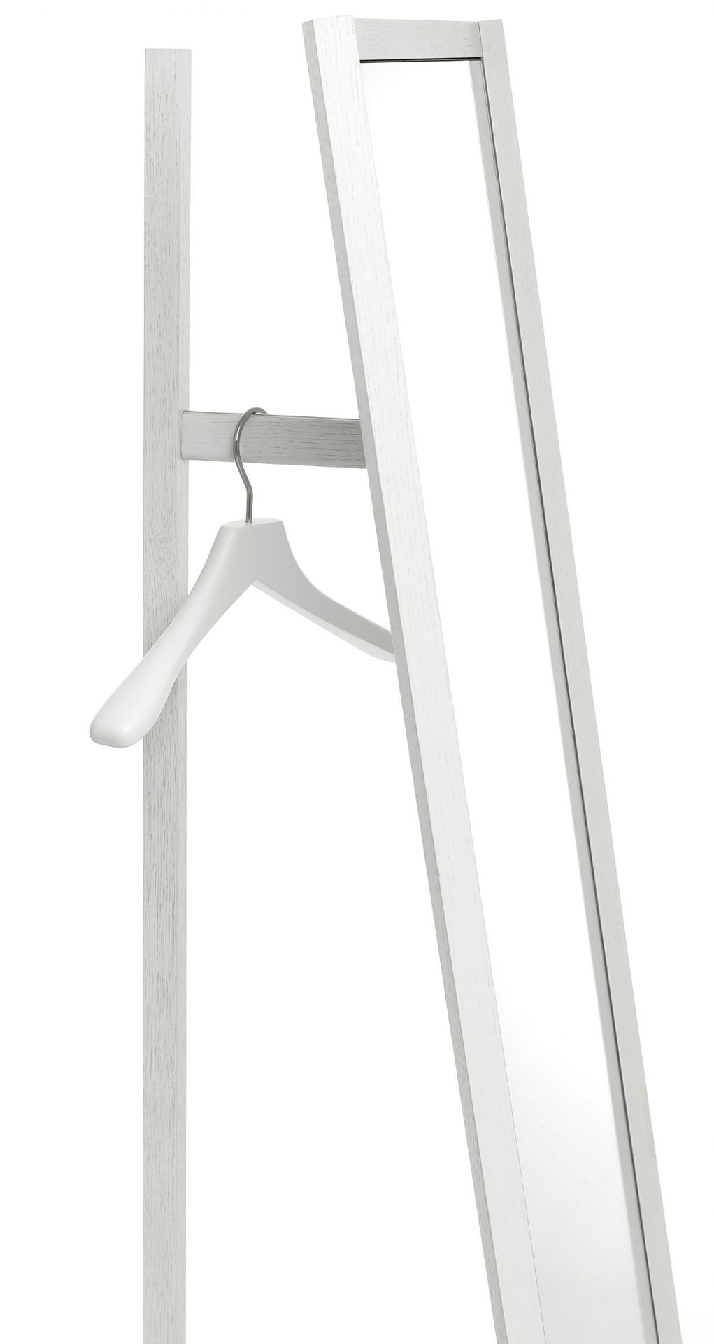 Schönbuch Club Standspiegel mit Garderobe, weißes Holz, minimalistisches Design mit Kleiderbügel, moderne Flurmöbel.