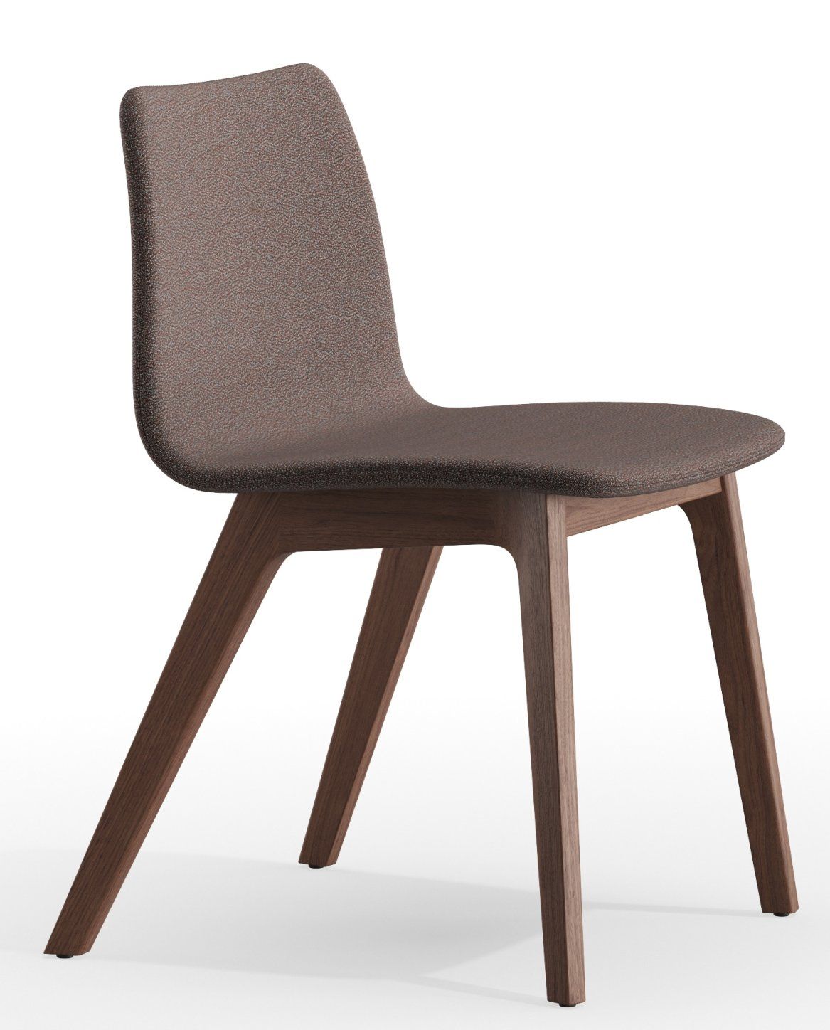 Morph Plus Stuhl mit Holzgestell und braunem, vollgepolstertem Sitz und Rückenlehne, modernes Design.