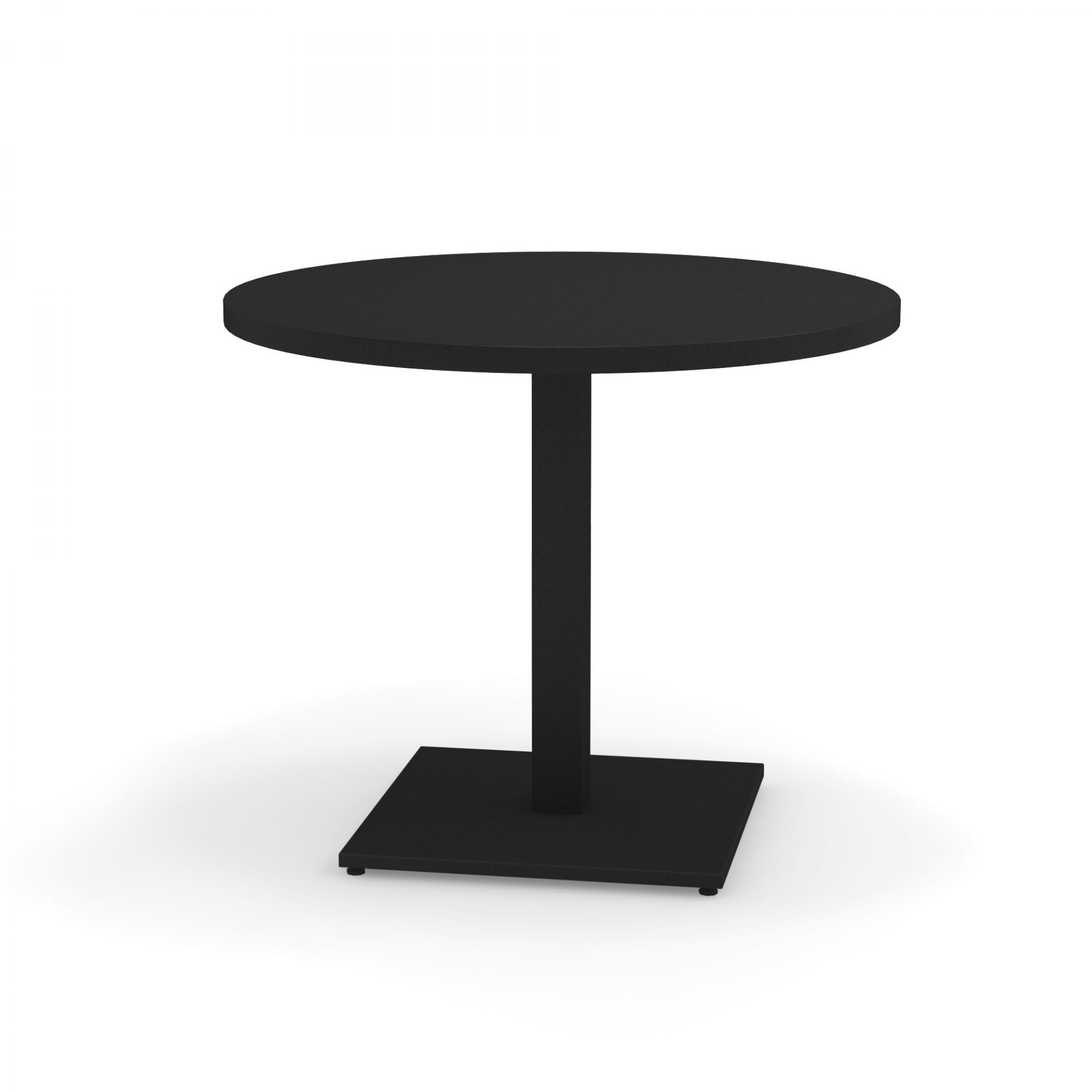 Schwarzer runder Tisch von Emu mit quadratischem Fuß, ideal für Garten und Terrasse.