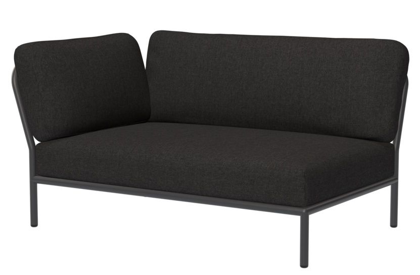 Schwarzes Level Outdoor Sofa Eckteil links von Houe mit dunkelgrauem Stoffbezug und Metallgestell.