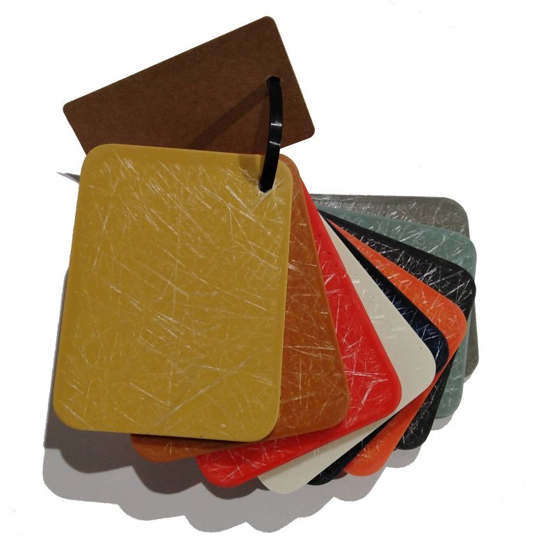 Farbmuster für Eames Fiberglas Stühle von Vitra, verschiedene Farben und Texturen.