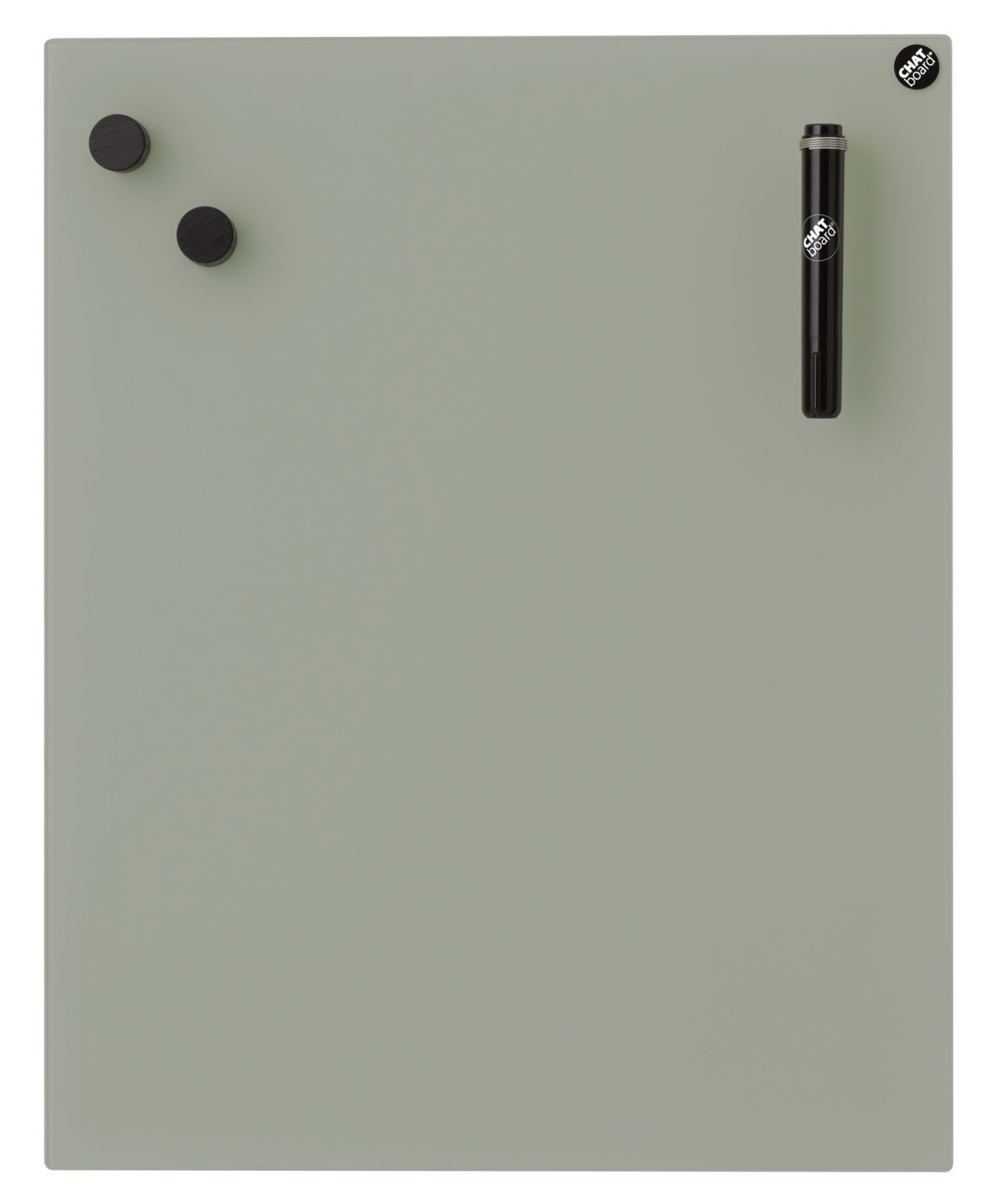 Chat Board Classic Glastafel in Salbei mit Magneten und Stift, magnetische Wandtafel für Büro und Zuhause.