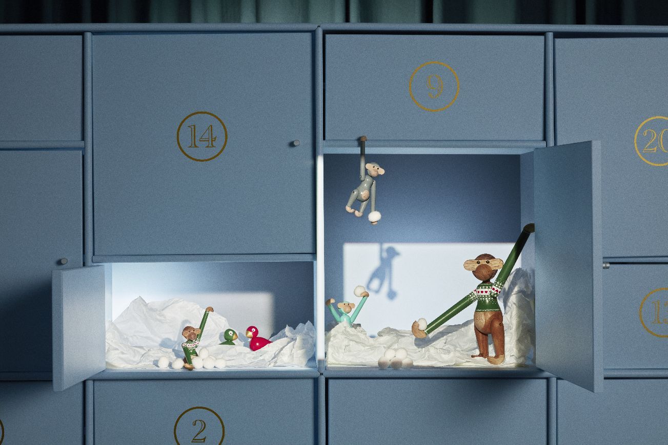 Kersttrui-aapje groen klein houten beeldje Kay Bojesen 