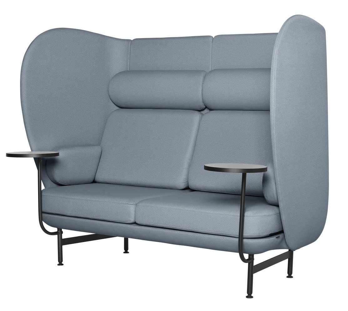 JH1002 Plenum Sofa von Fritz Hansen, 2-Sitzer in blau mit integrierten Tischen.
