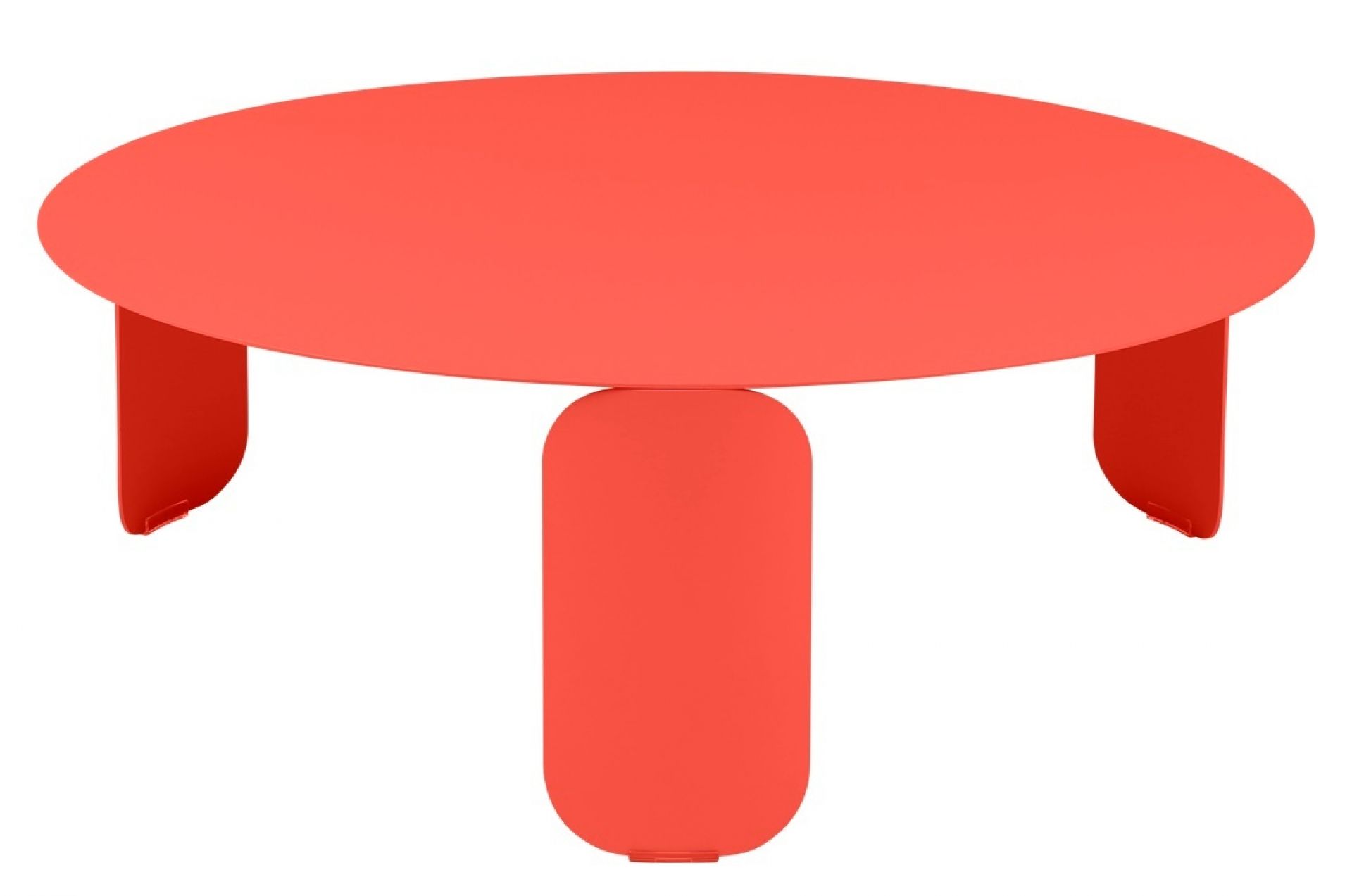 Fermob Bebop Beistelltisch für den Außenbereich, korallenroter Metalltisch mit ovaler Tischplatte und drei Beinen.