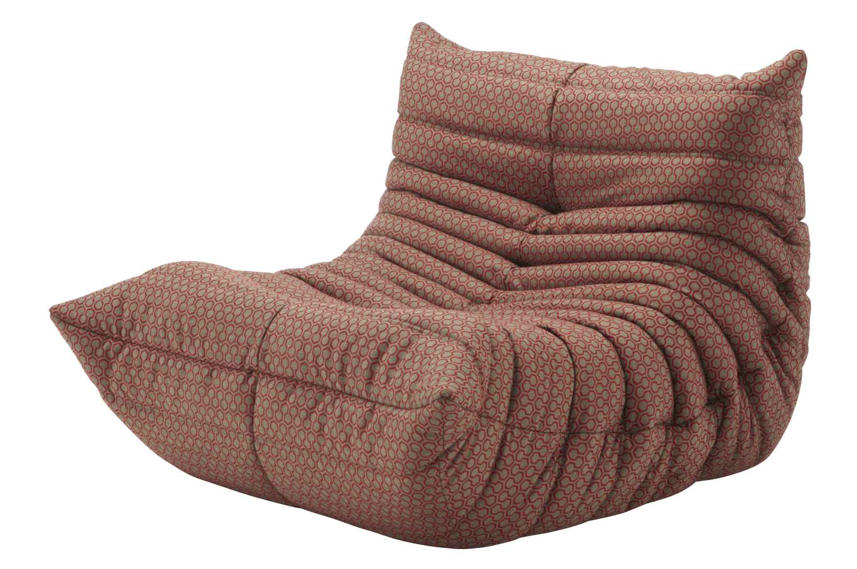 Togo Sessel von ligne roset mit rotem Muster, moderner Lounge Sessel für Wohnzimmer.