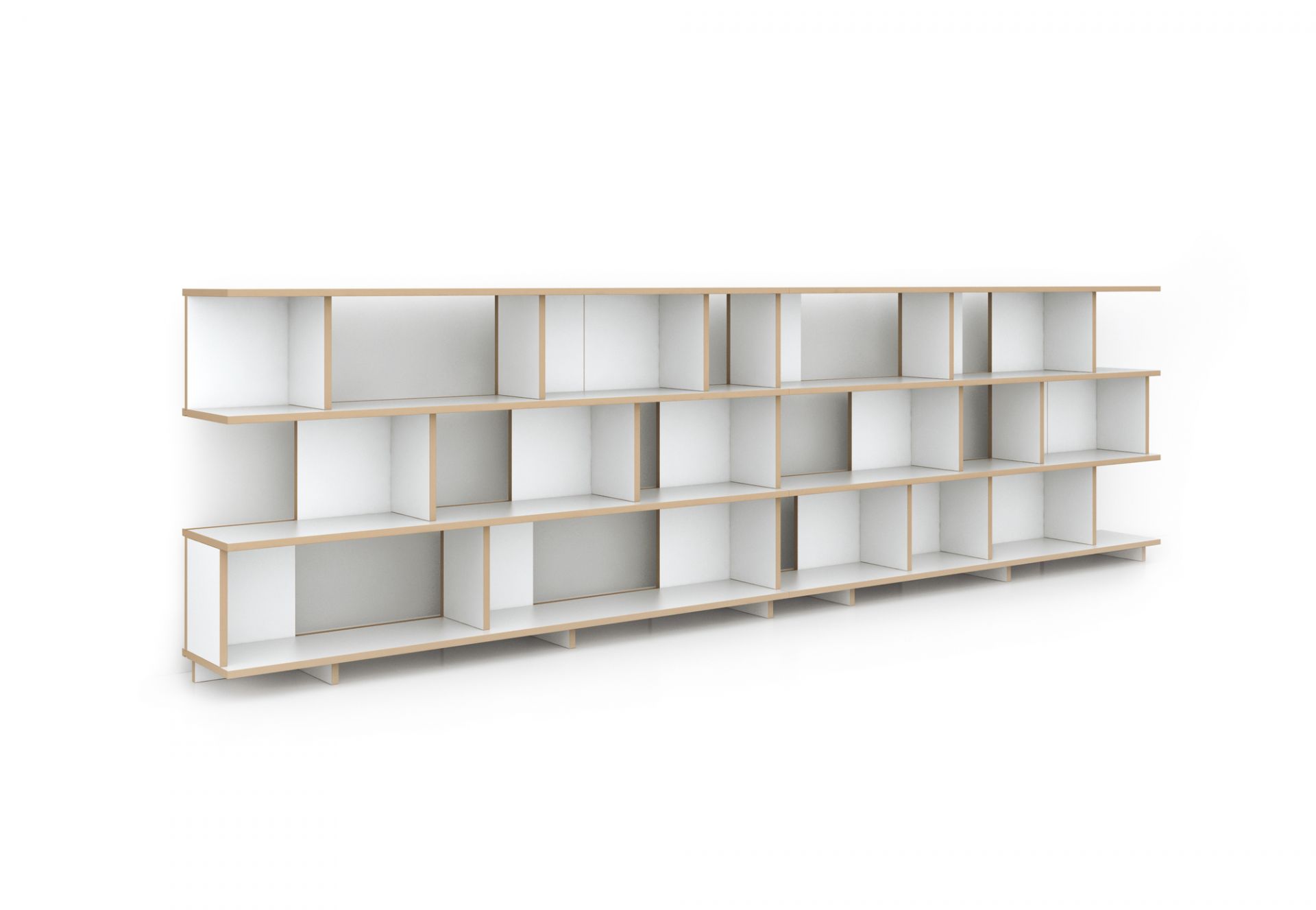 Tojo Stell Regal Grundmodul: Modernes, weißes Holzregal mit Fächern für Wohnzimmer und Büro.