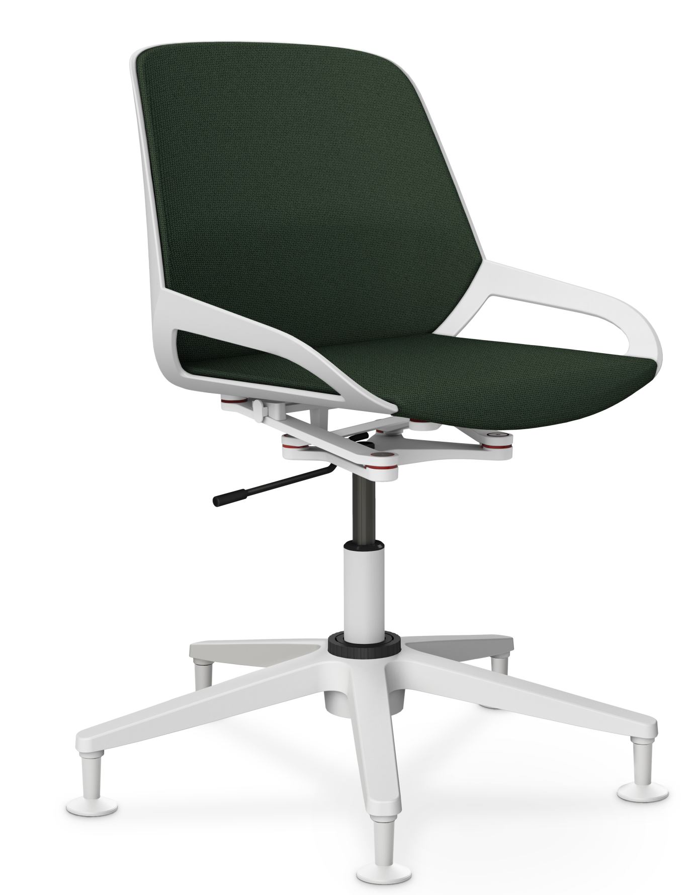 Numo Task Bürodrehstuhl von Aeris mit grünem Stoffbezug und weißem Gestell, ergonomischer Bürostuhl für gesundes Sitzen.