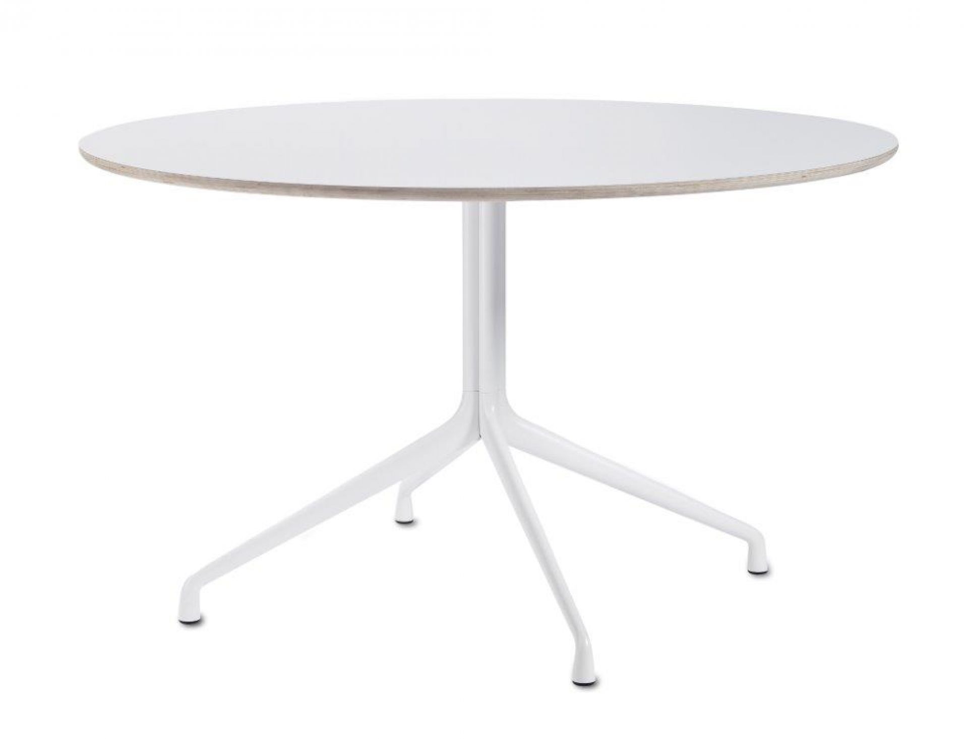 Weißer About A Table AAT15 Tisch von Hay mit runder Tischplatte und filigranem Fußgestell.