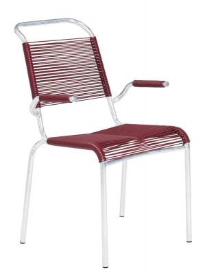 Altorfer Sessel: Outdoor Stuhl mit roter Bespannung und silbernem Gestell für Garten und Terrasse.