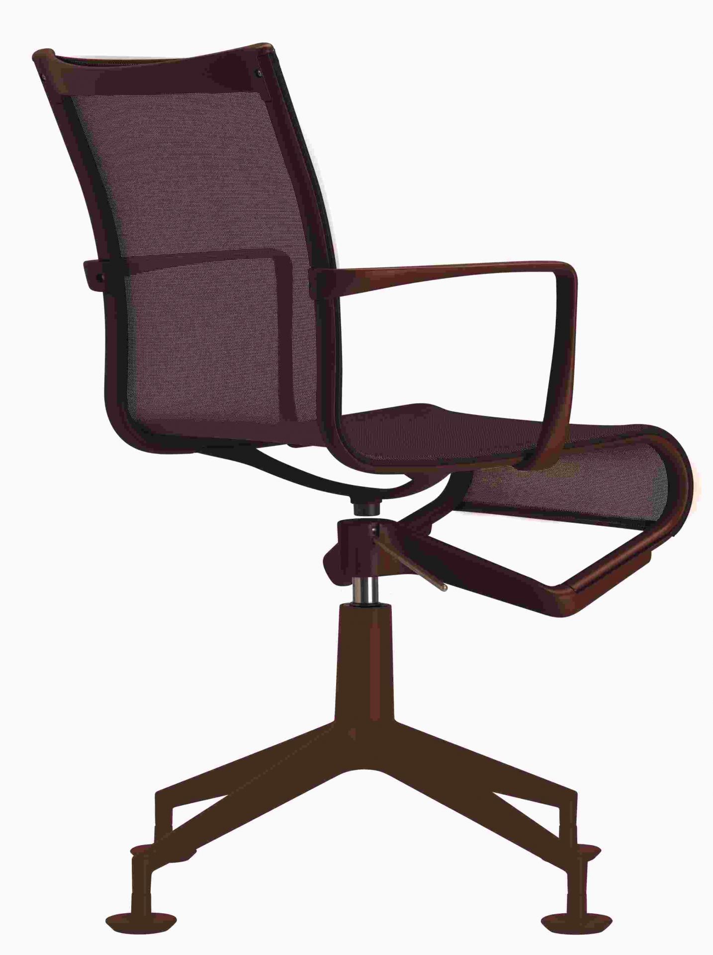 Meetingframe Drehstuhl Alias 436/437 mit Armlehnen und braunem Netzstoff, ergonomischer Bürostuhl für Konferenzräume.