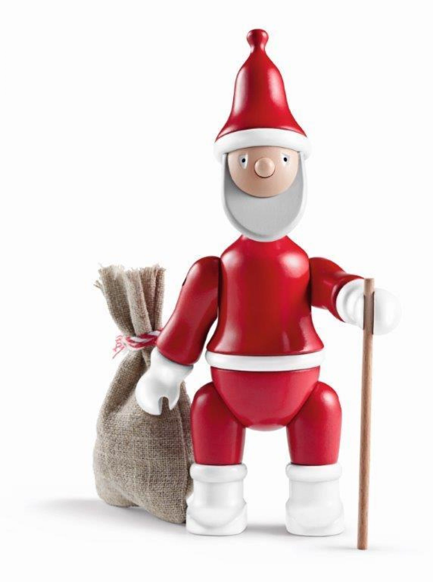Kay Bojesen Weihnachtsmann Holzfigur mit Sack und Stock, festliche Weihnachtsdekoration für Sammler.