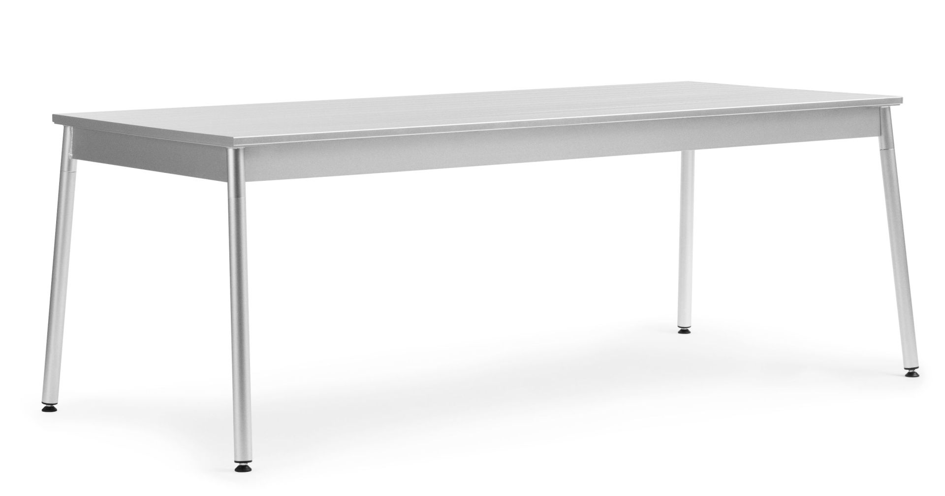Silberner Ex Tisch Outdoor von Normann Copenhagen, minimalistischer Gartentisch für den Außenbereich.