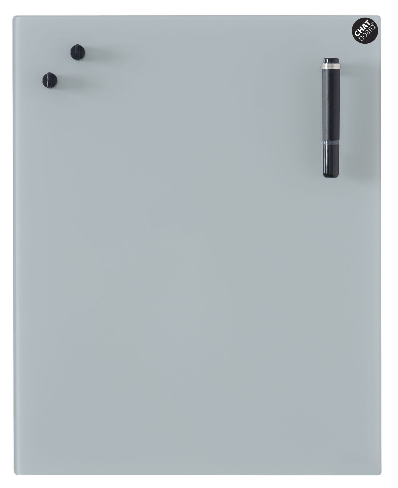 Graue Chat Board Classic Wand Glastafel, magnetisch, mit Stift und Magneten für Büro oder Zuhause.