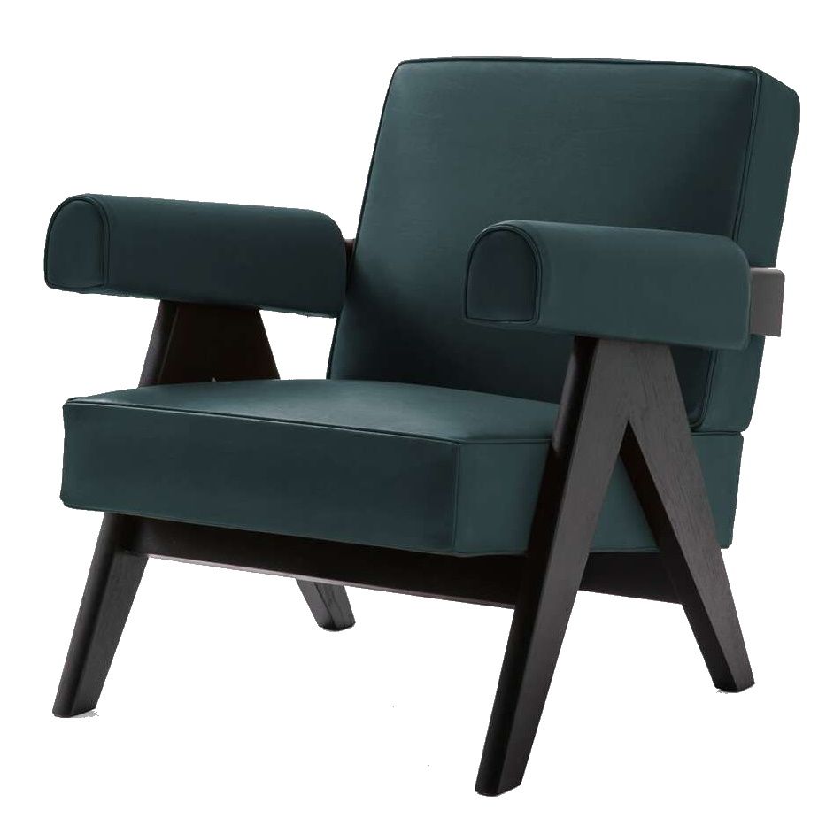 Dunkelgrüner 053 Capitol Complex Sessel von Cassina mit dunklem Holzgestell, moderner Design-Sessel.