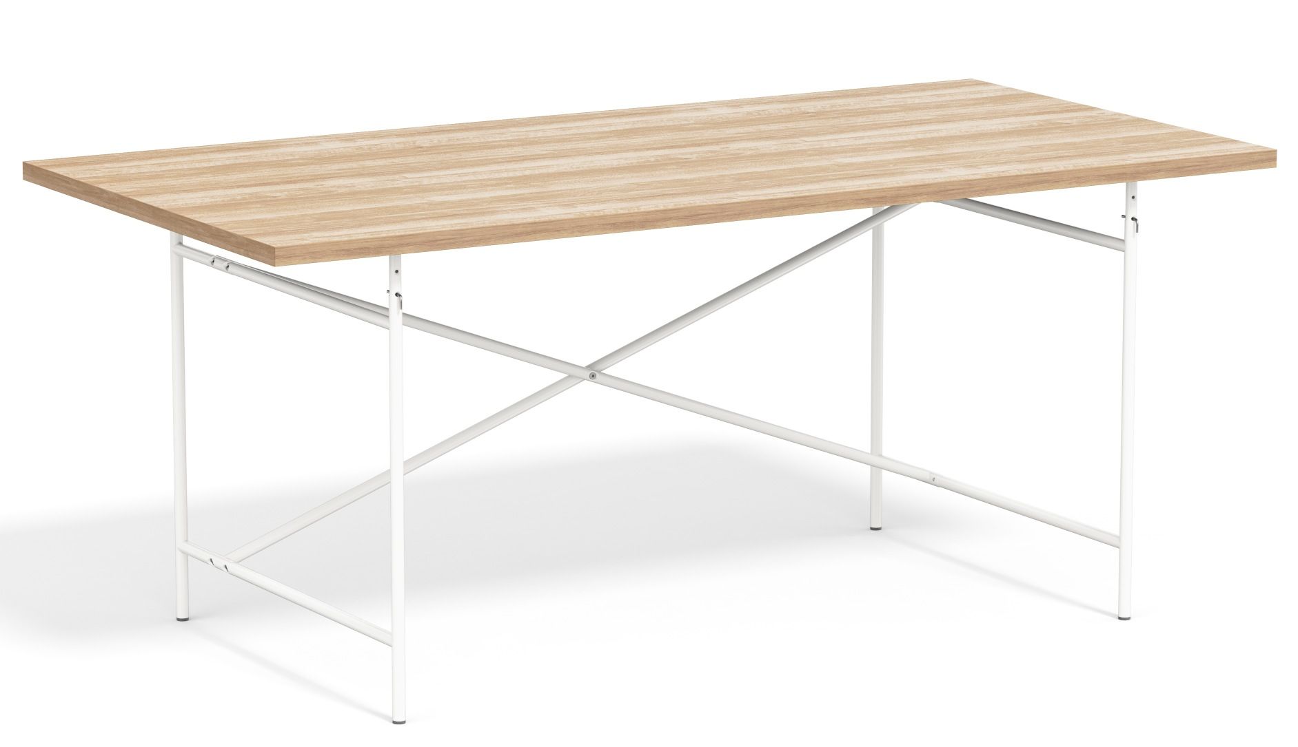 Eiermann Tisch mit hellem Holz und weißem Gestell, Design Schreibtisch für Büro und Zuhause.