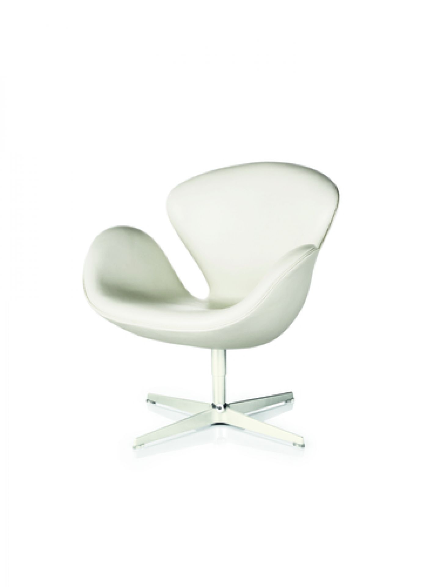 Weißer Schwan Sessel von Fritz Hansen mit Drehfuß aus Aluminium, moderner Designklassiker.