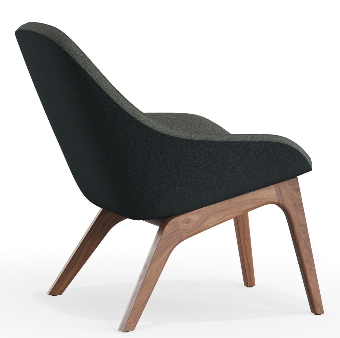 Morph Lounge Chair Sessel von Zeitraum, Stoffbezug in Anthrazit mit filigranem Holzgestell aus Nussbaum.