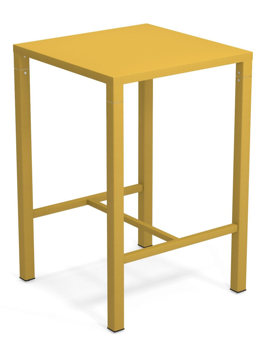 Goldener Nova Hochtisch von Emu für den Außenbereich, quadratische Tischplatte und minimalistisches Design.
