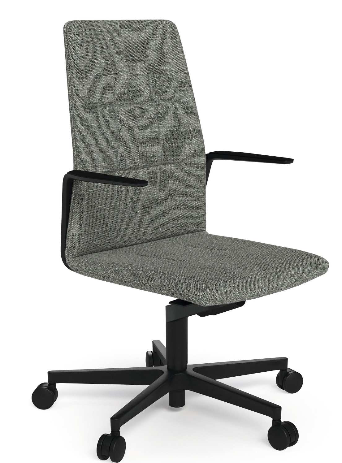 Leadchair Evo Drehstuhl von Walter Knoll mit grauem Stoffbezug und schwarzem Fußkreuz.