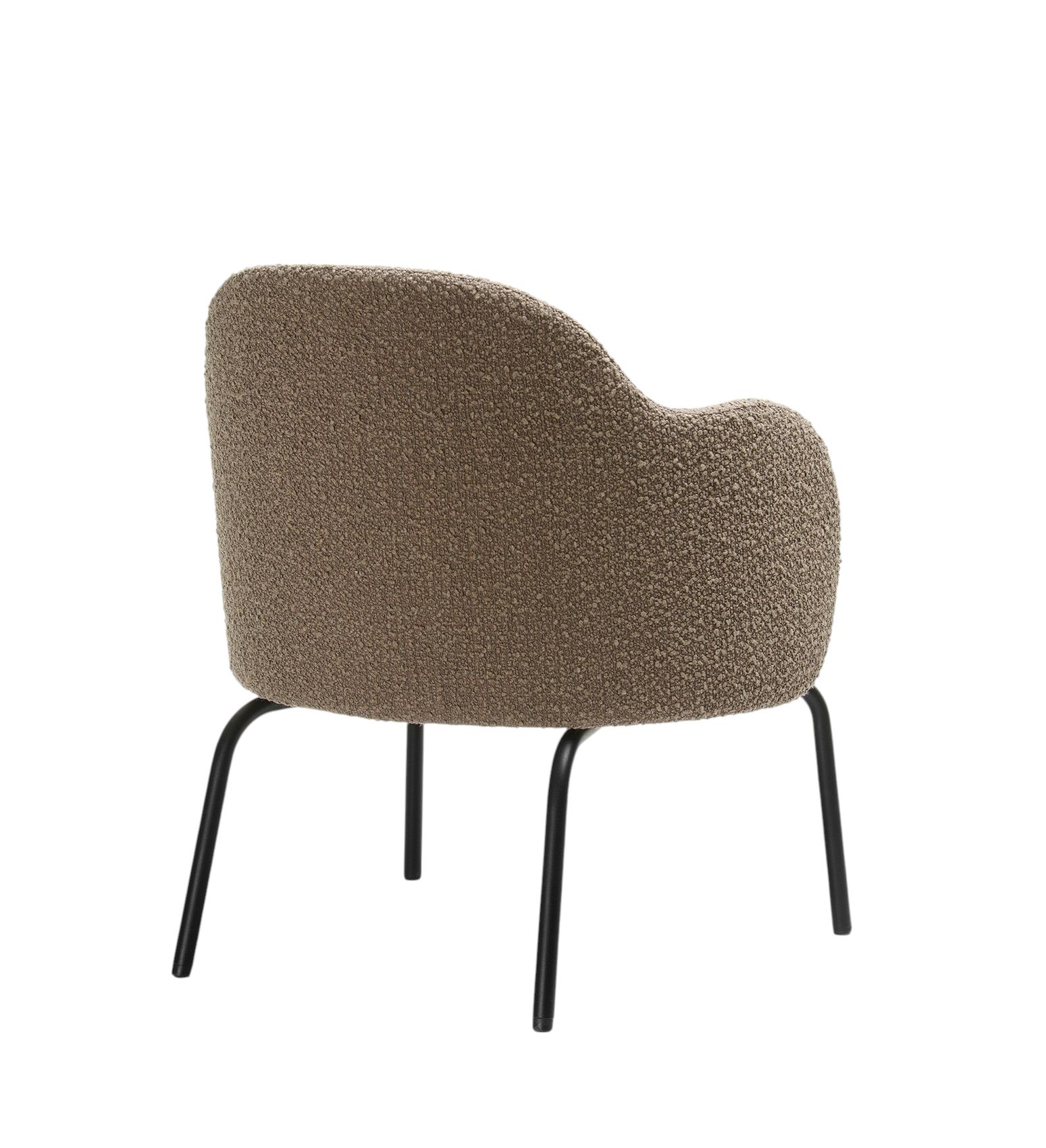 Bejot FS F 420 Loungesessel mit braunem Stoffbezug und schwarzen Metallbeinen von hinten.