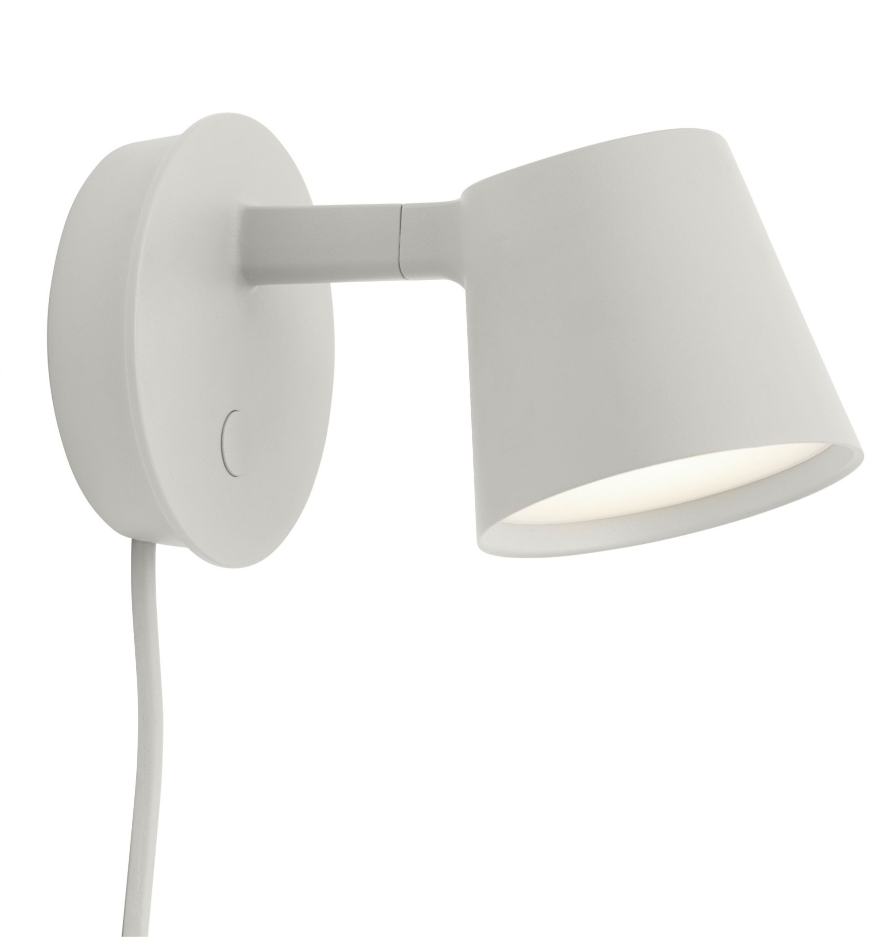 Graue Muuto Tip Wall Lamp Wandleuchte aus Aluminium, modernes Design für Schlafzimmer und Wohnzimmer.