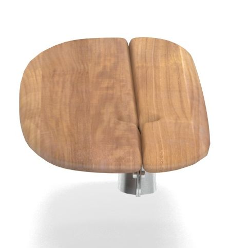 Detailaufnahme der Reel Rocking Sofa Outdoor Schaukelsofa Sitzfläche aus hellem Holz und Metallgestell.