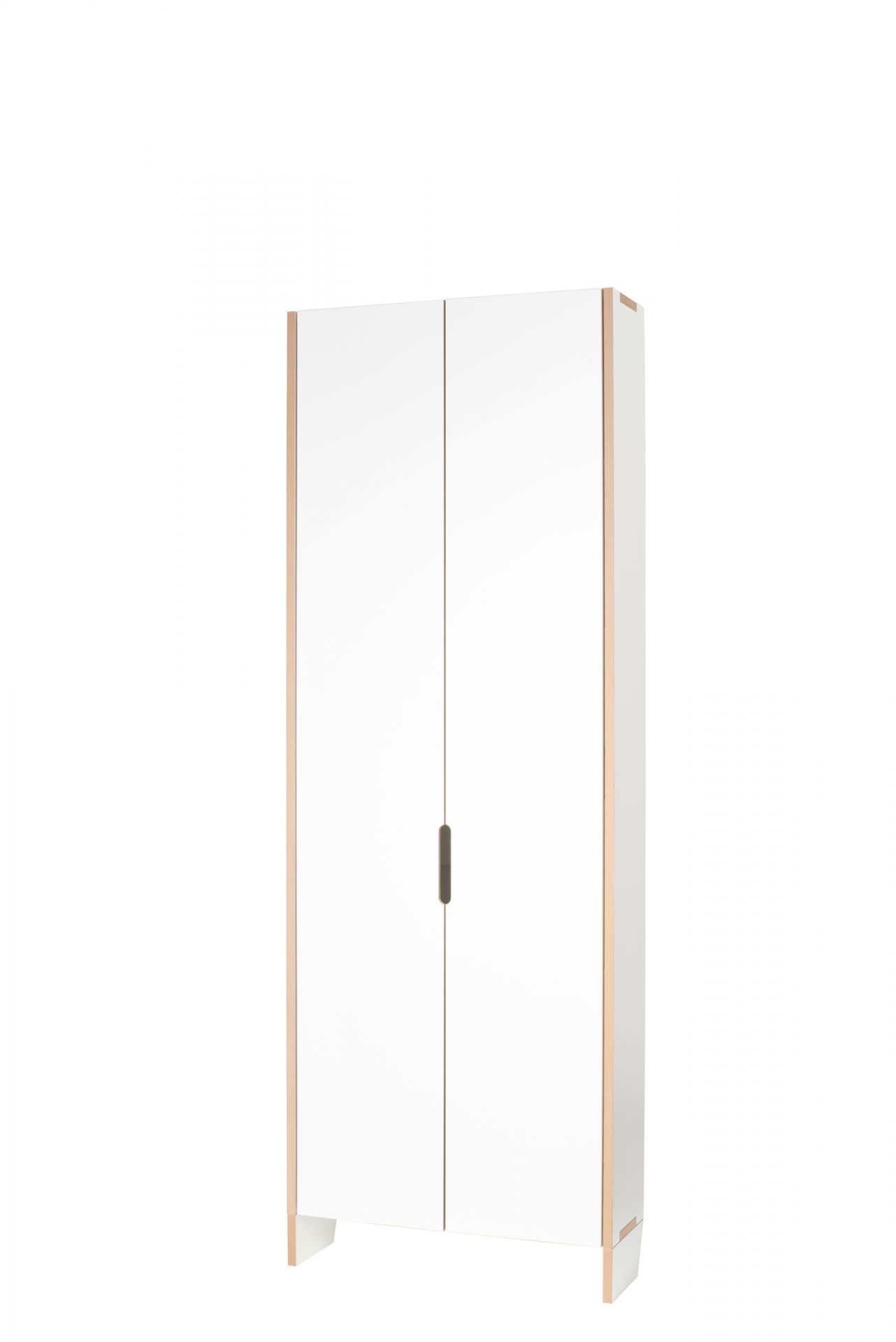 Weißer Tojo Schuhschrank mit zwei Türen und Holzrahmen für Flur und Diele.