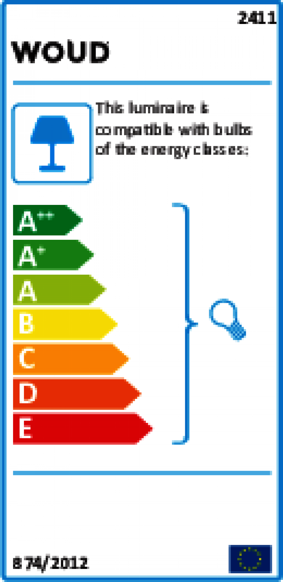 Energieeffizienzlabel der Tangent Table Lamp Tischleuchte von Woud, kompatibel mit Leuchtmitteln der Energieklassen A++ bis E.