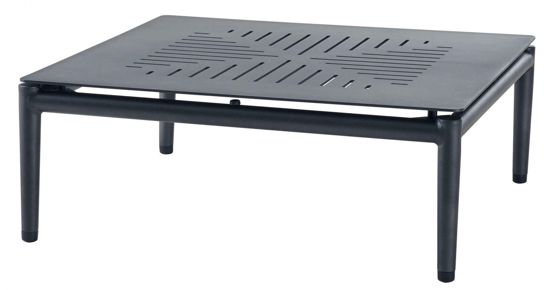 Quadratischer, lava-grauer Conic Outdoor Couchtisch von Cane-Line mit modernem Design und filigranen Ausschnitten.