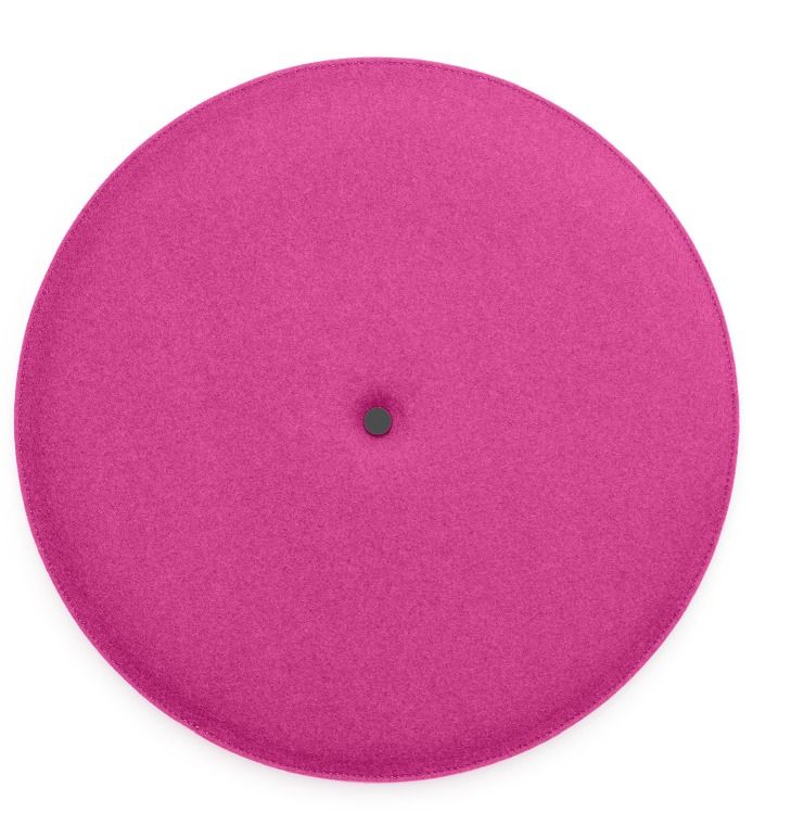 Pinkes, rundes HEY-SIGN Akustik Wandelement zur Schallabsorption mit Knopf in der Mitte.