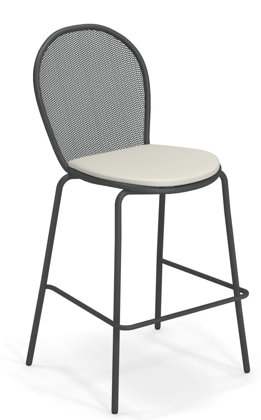 Ronda Barstool Barhocker Emu mit anthrazitfarbenem Metallgestell und Sitzfläche in Elfenbeinweiß für den Innen- und Außenbereich.