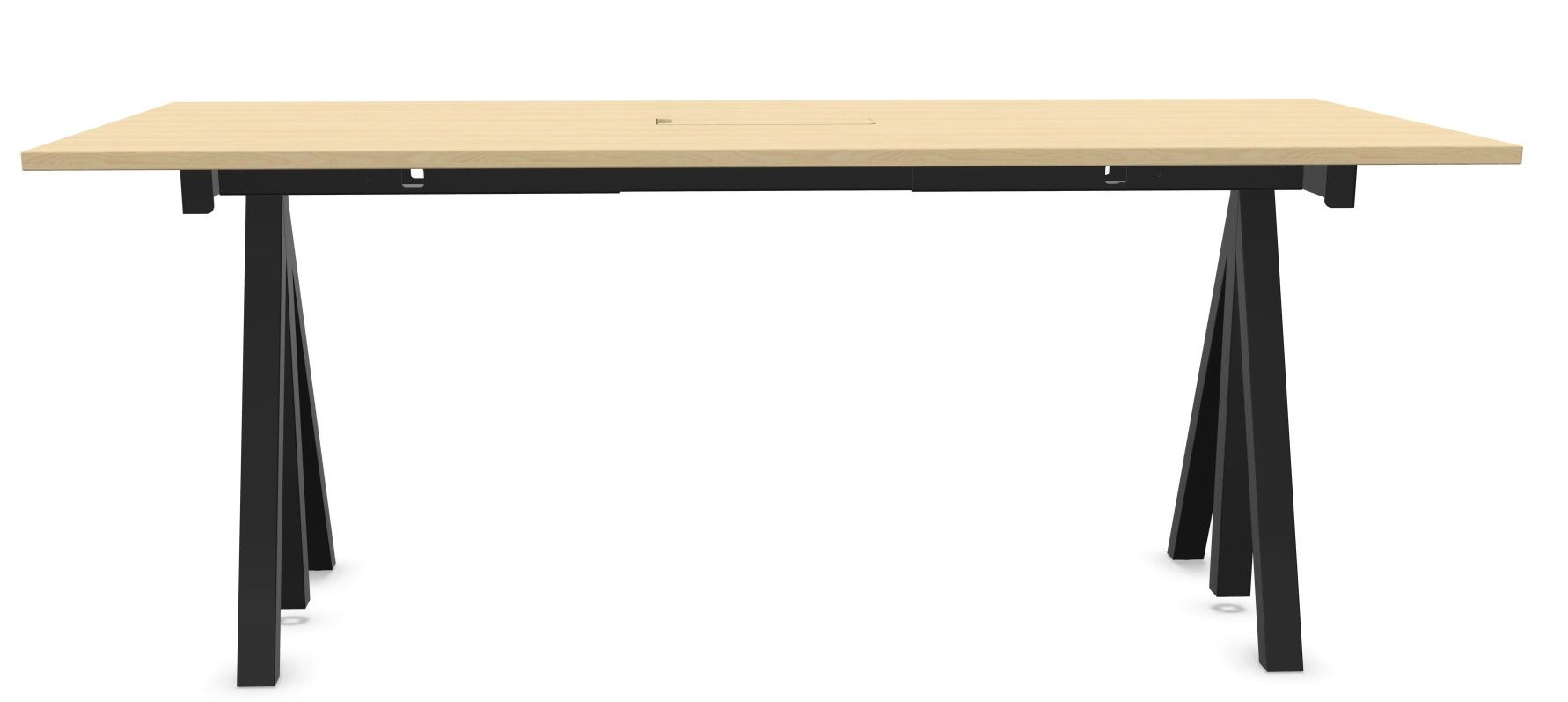 Wordesk Table Schreibtisch von String Furniture mit heller Tischplatte und schwarzem, modernem Untergestell.