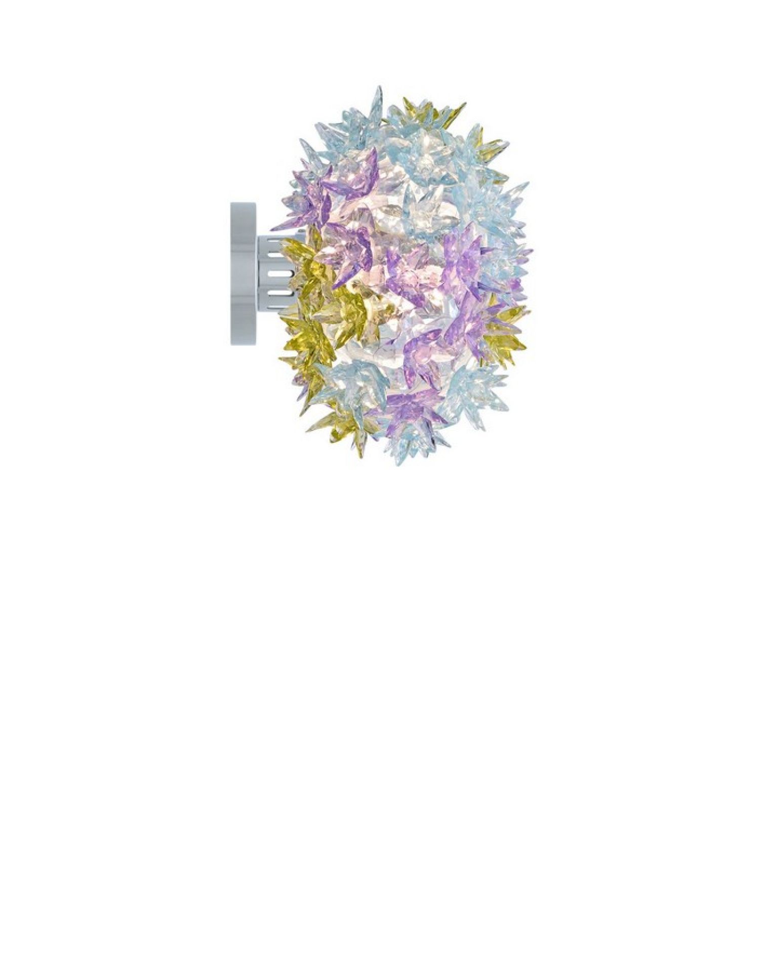 Kartell Bloom Wandleuchte/Deckenleuchte mit blauen, gelben und violetten Blütenblättern aus Kunststoff.