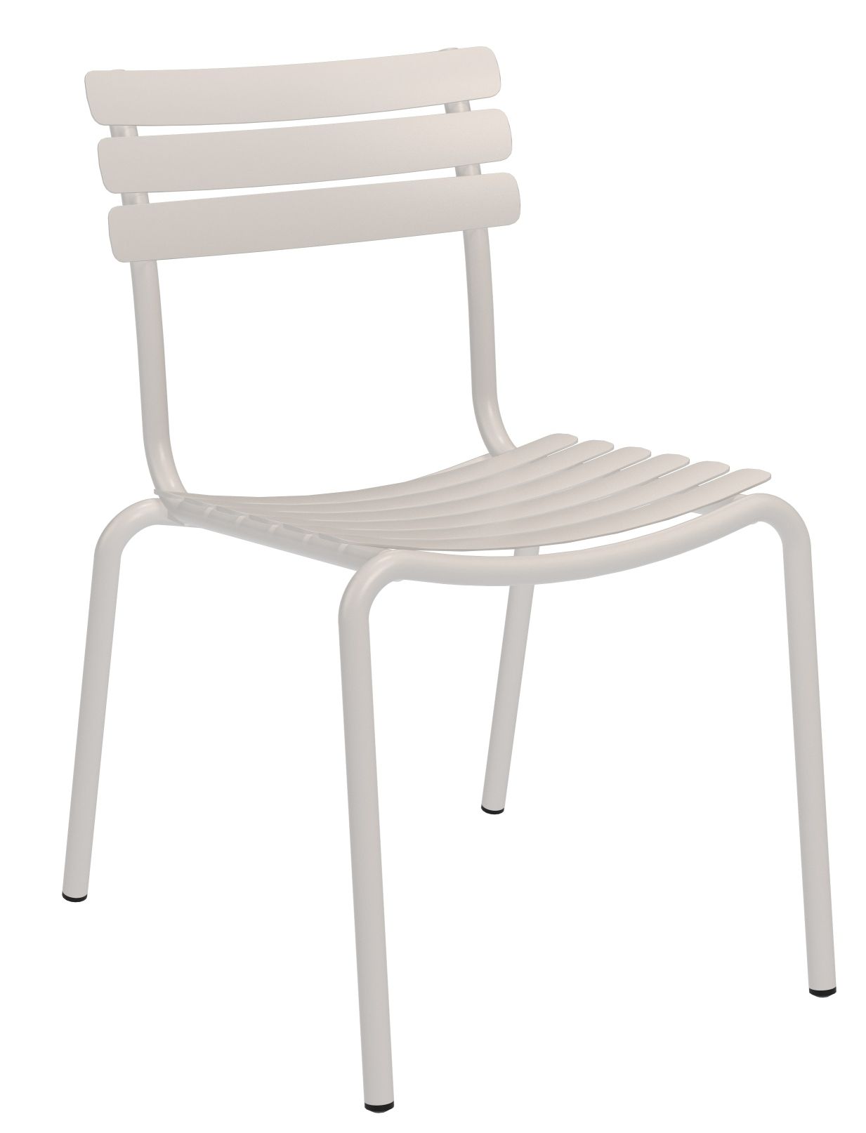 Alua Dining Chair von Houe, minimalistischer Outdoor Stuhl aus pulverbeschichtetem Metall in Weiß.