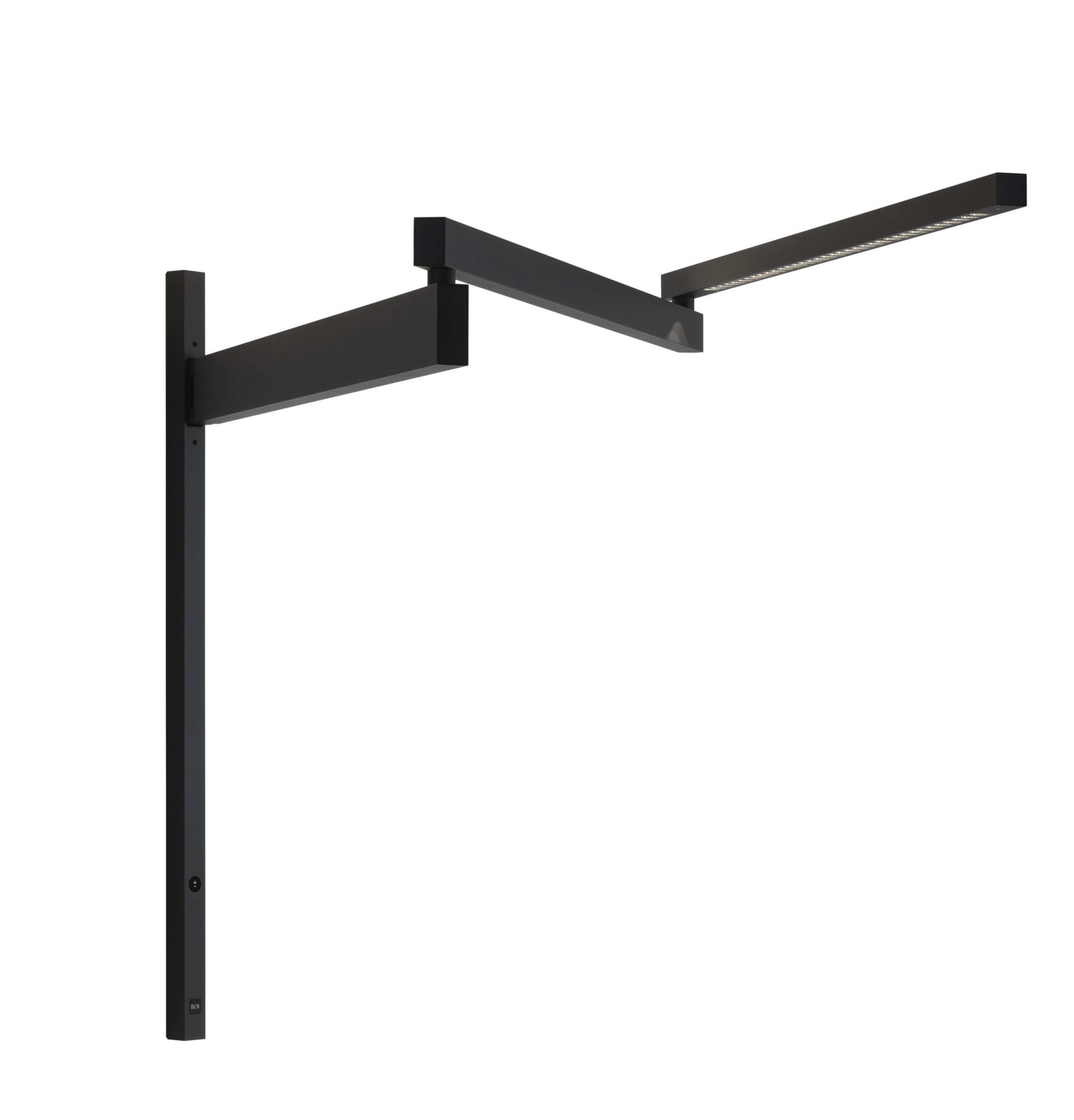 Black Flag Pro Wandleuchte von Flos, moderne LED-Wandlampe in Schwarz mit verstellbarem Arm.