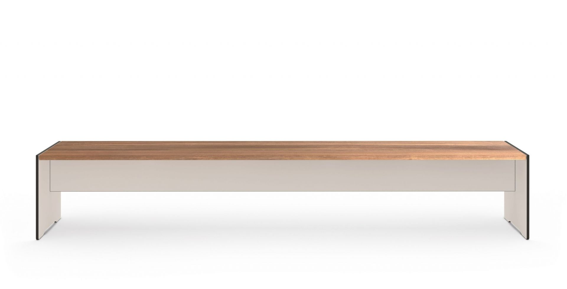 Riva Wood Bank von Conmoto: Moderne Holzbank mit minimalistischem Design und beiger Basis.