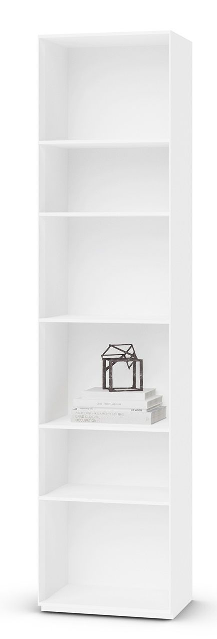 Weißes Nex Pur Regal von Piure, offenes Bücherregal mit sechs Fächern, minimalistisches Design für Wohnzimmer oder Büro.
