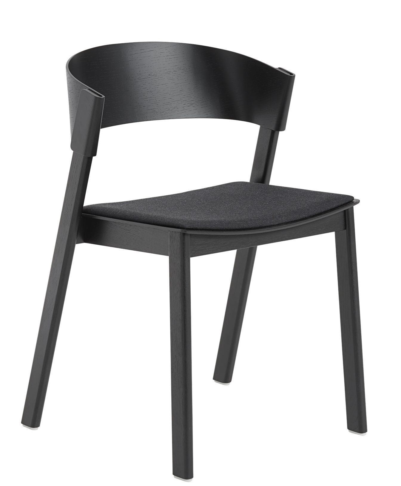 Cover  Side Chair Stuhl von Muuto, schwarzer Holzstuhl mit gepolsterter Sitzfläche für Esszimmer und Wohnbereich.