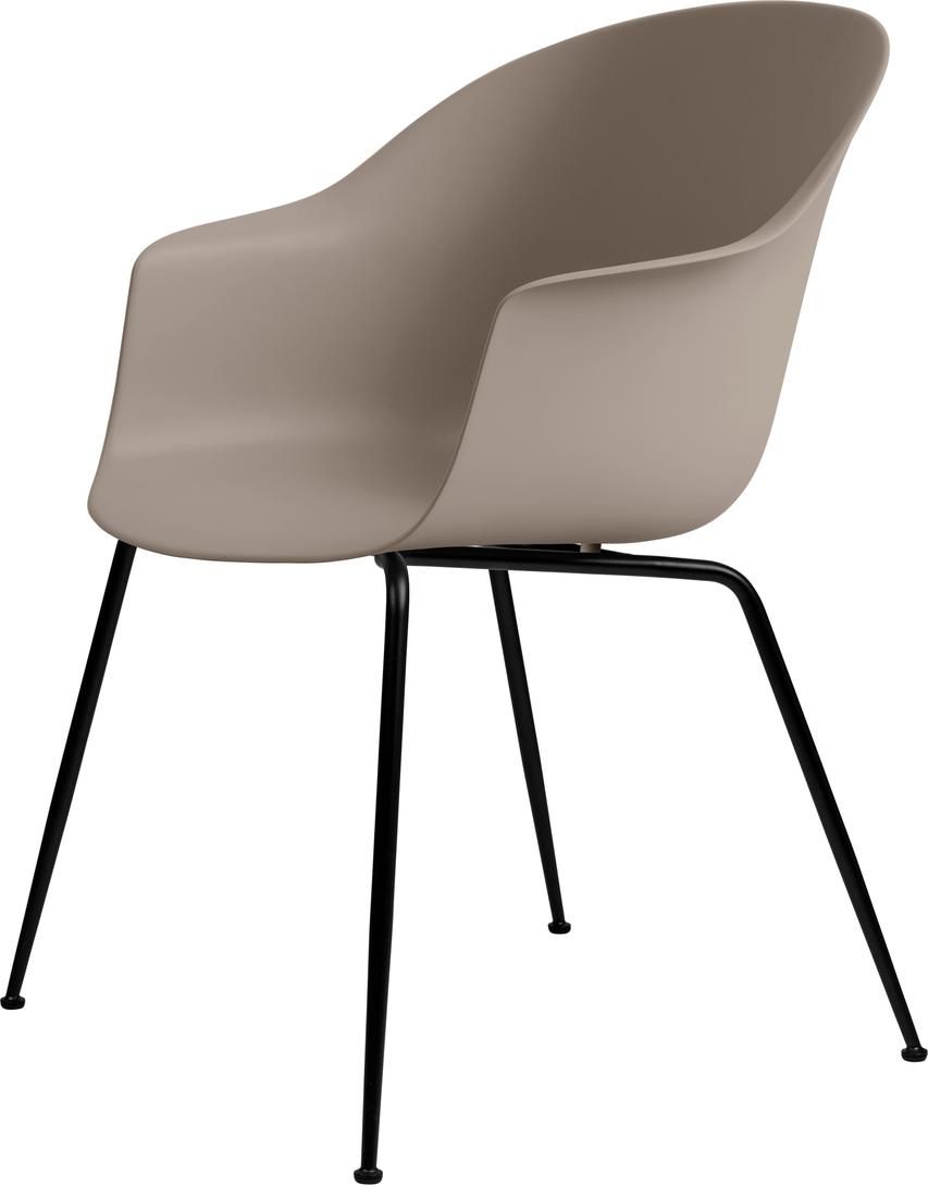 Bat Chair Esszimmerstuhl mit schwarzem Gestell, geeignet für drinnen und draußen. Designstuhl in Taupe.